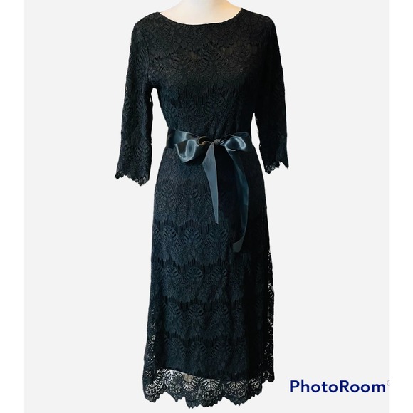 Dainty Jewells Dresses & Skirts - Dainty Jewells Black Lace Straight Dress with Ribbon Tie Belt